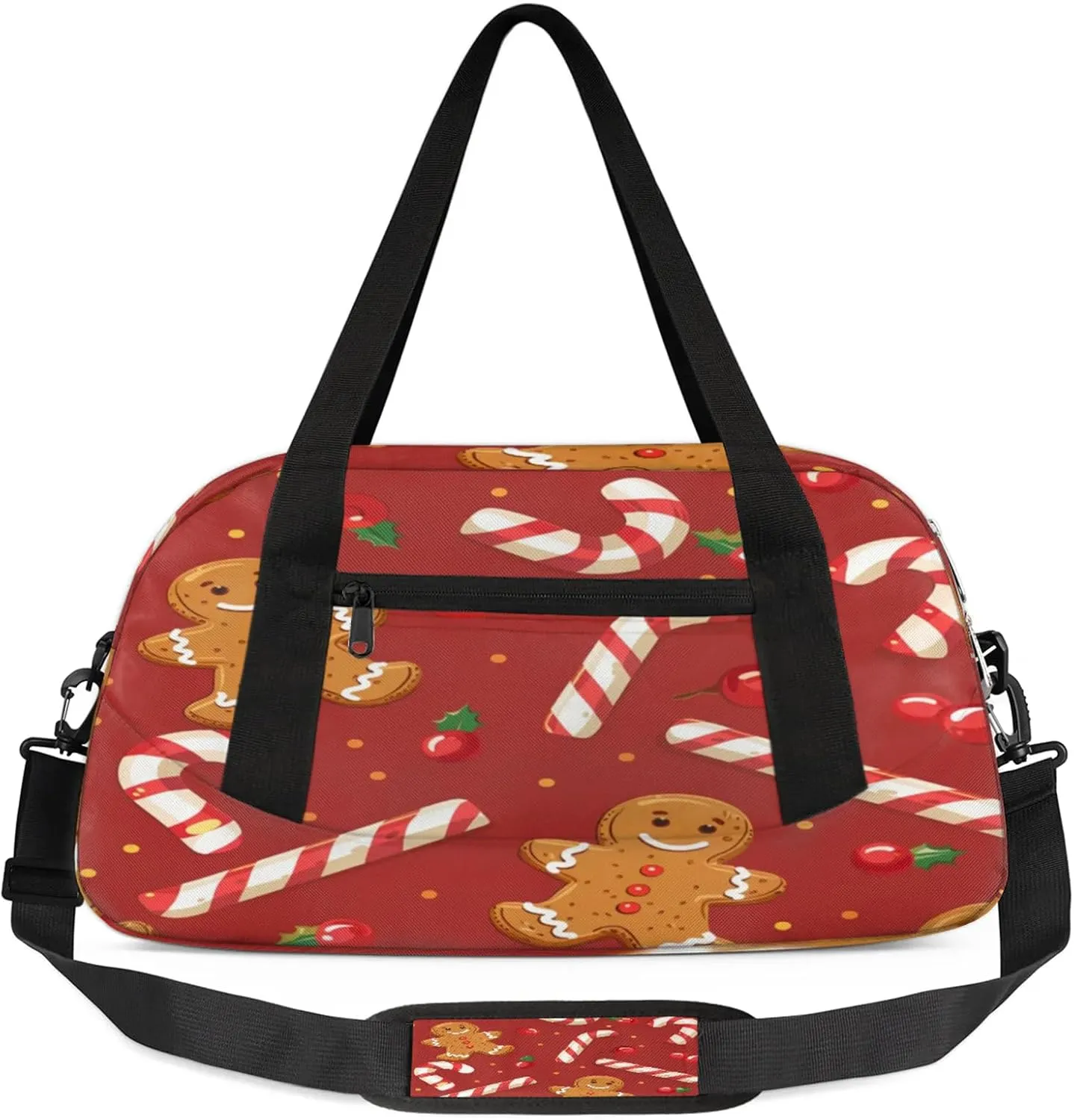 Gingerbread Man Fruit Red Kids Duffel Bag Lightweight Waterproof Sports Gym Bag with Front Zipper Pocket Foldable Weekender Overnight Bag for School Practice Gymnastic Ballet