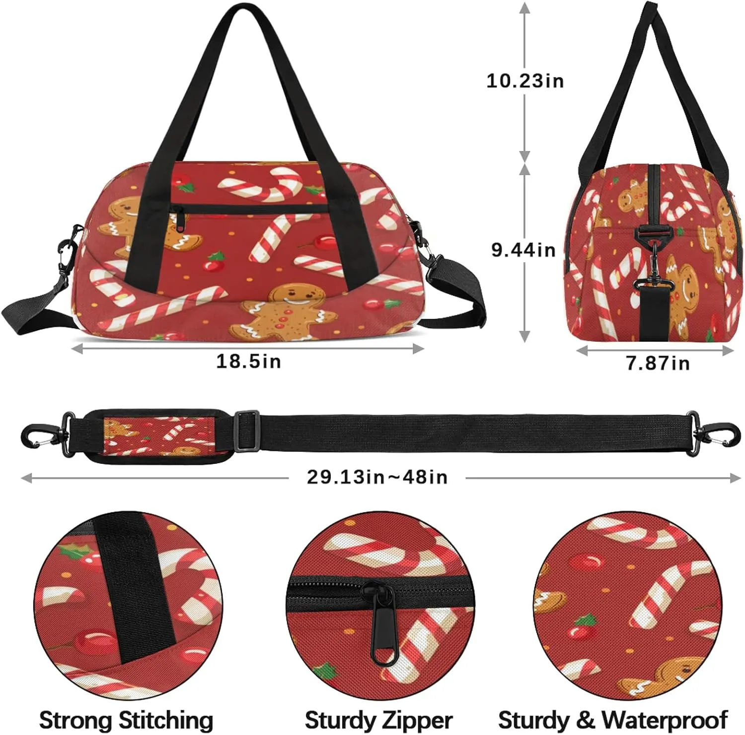 Gingerbread Man Fruit Red Kids Duffel Bag Lightweight Waterproof Sports Gym Bag with Front Zipper Pocket Foldable Weekender Overnight Bag for School Practice Gymnastic Ballet