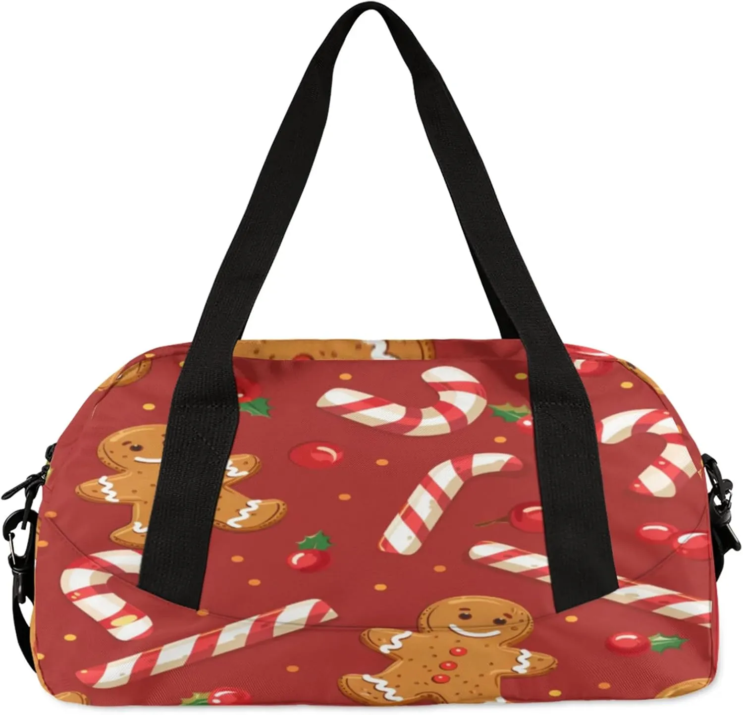 Gingerbread Man Fruit Red Kids Duffel Bag Lightweight Waterproof Sports Gym Bag with Front Zipper Pocket Foldable Weekender Overnight Bag for School Practice Gymnastic Ballet