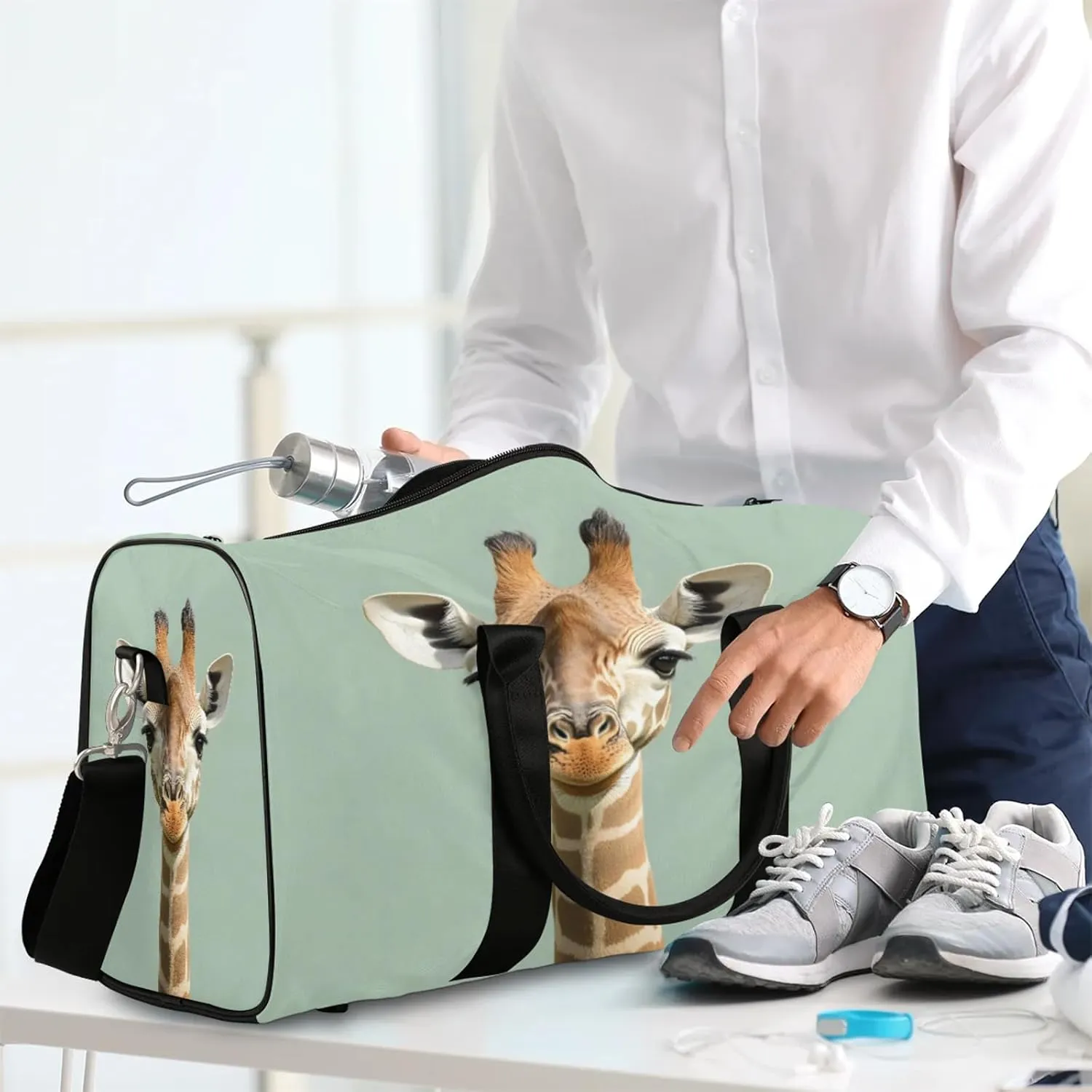 Giraffe Duffle Bag for Travel, Overnight Weekend Gym Carry On Luggage Bag, Funny Travel Duffel Bag for Men Women