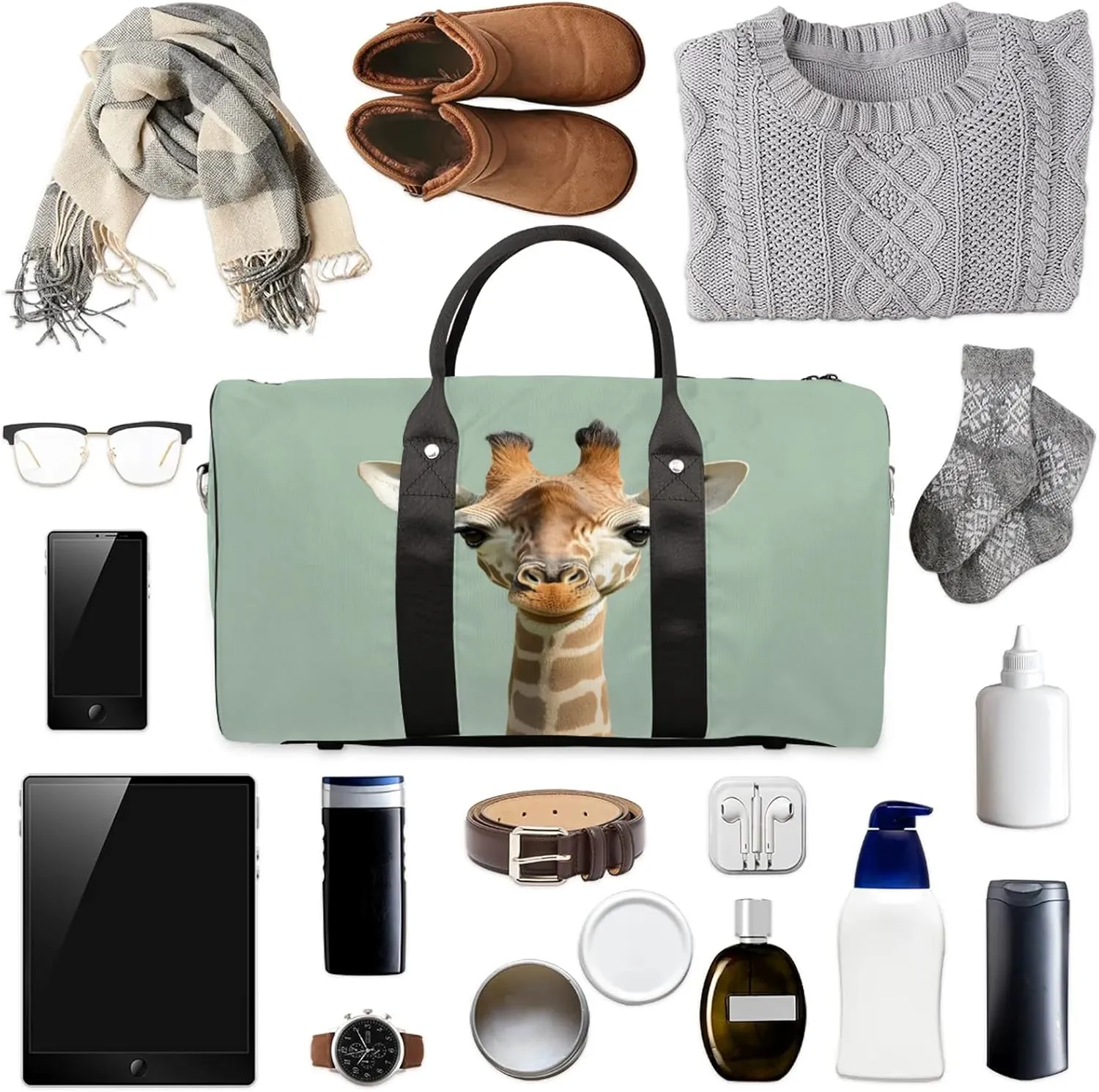 Giraffe Duffle Bag for Travel, Overnight Weekend Gym Carry On Luggage Bag, Funny Travel Duffel Bag for Men Women