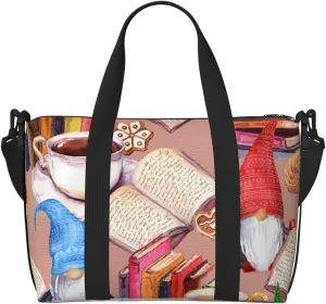 Gnomes Books Tea Cups Travel Bag Weekender Bags for Women Men Carry on Overnight Bag Tote Bag Yoga Gym Bag With Adjustable Straps for Gym, Work, Personal Items