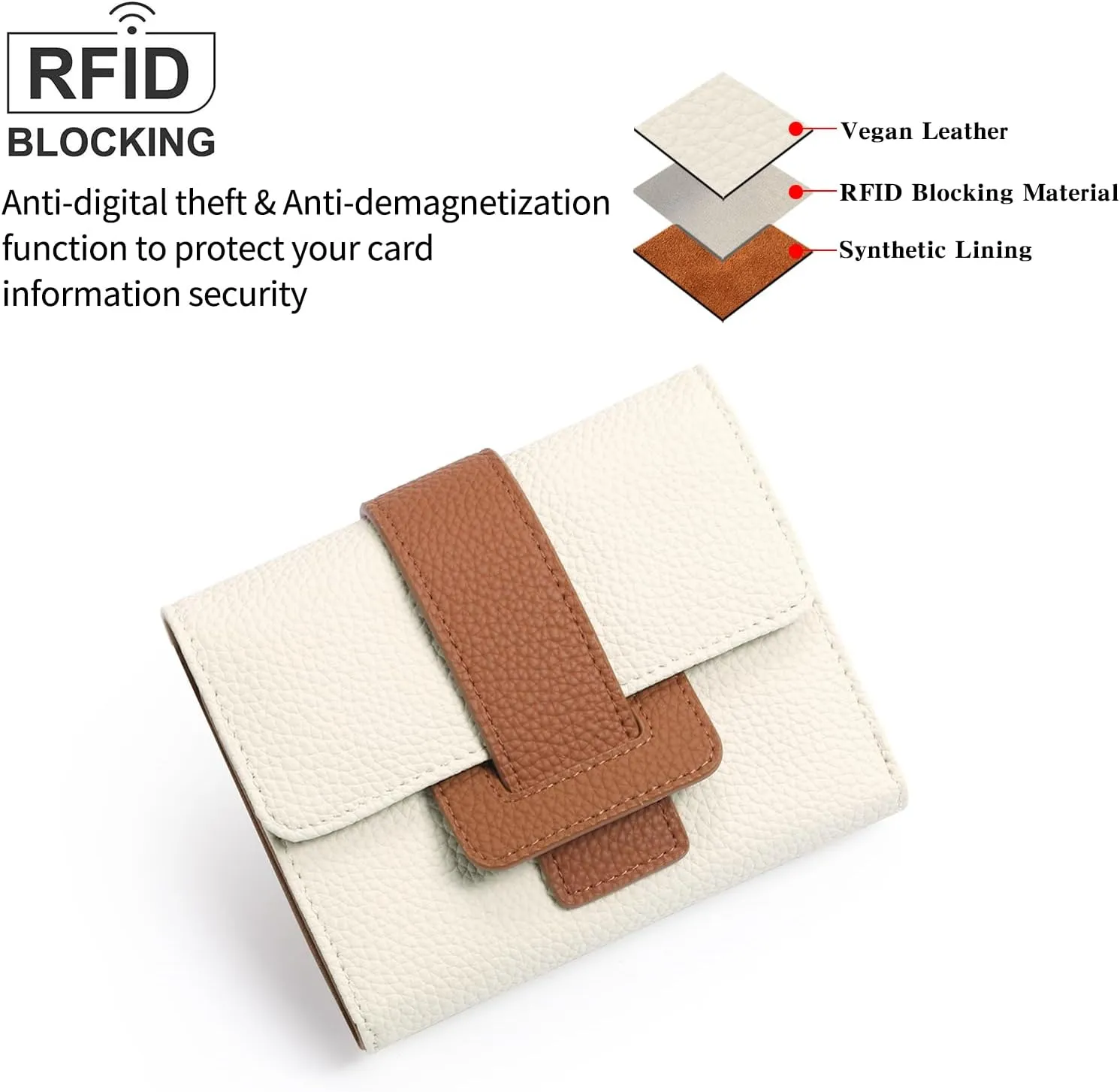 GOIACII Small Women's Wallet Rfid Blocking Ladies Card Holder Compact Mini Purse Leather White Brown