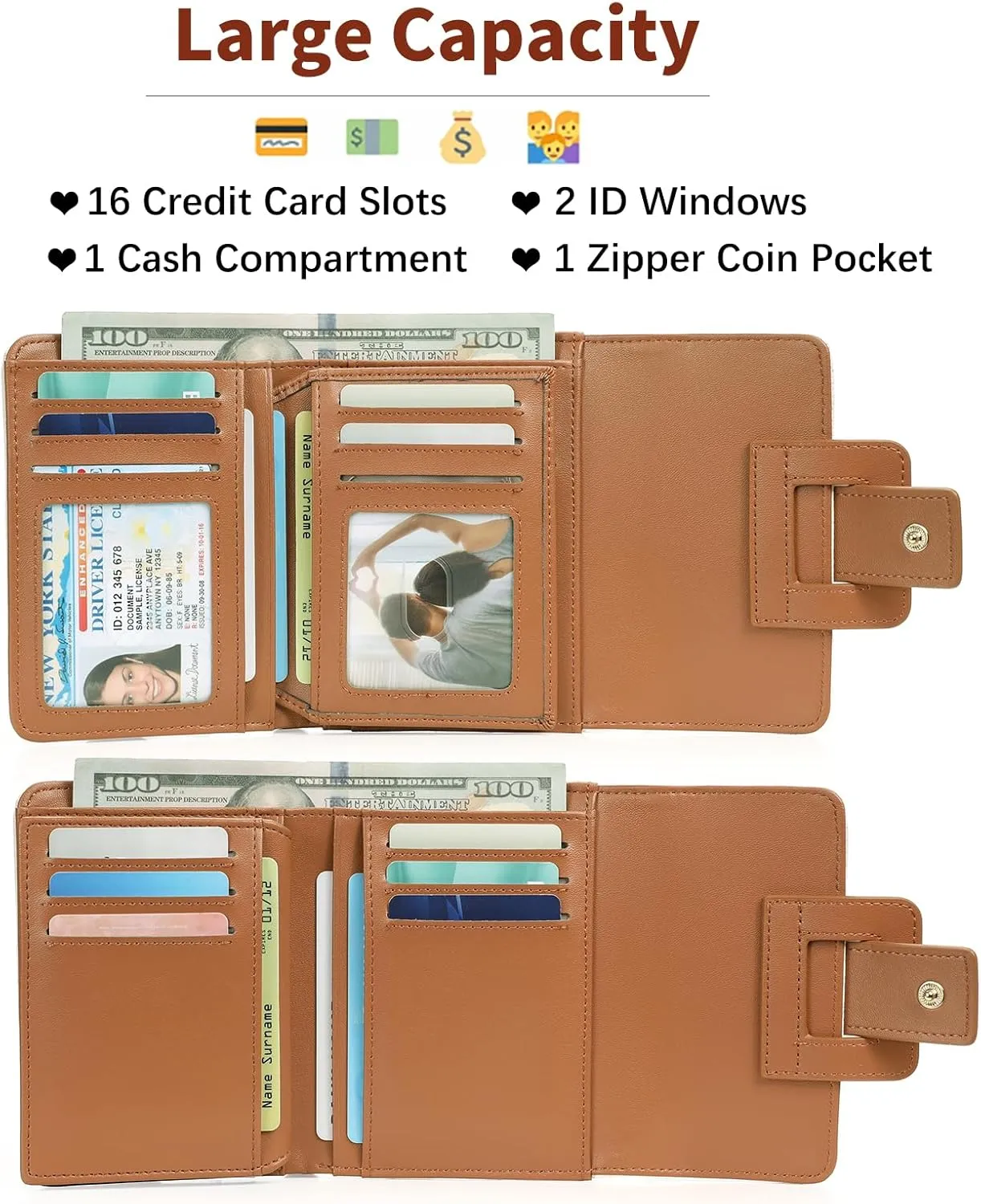 GOIACII Small Women's Wallet Rfid Blocking Ladies Card Holder Compact Mini Purse Leather White Brown