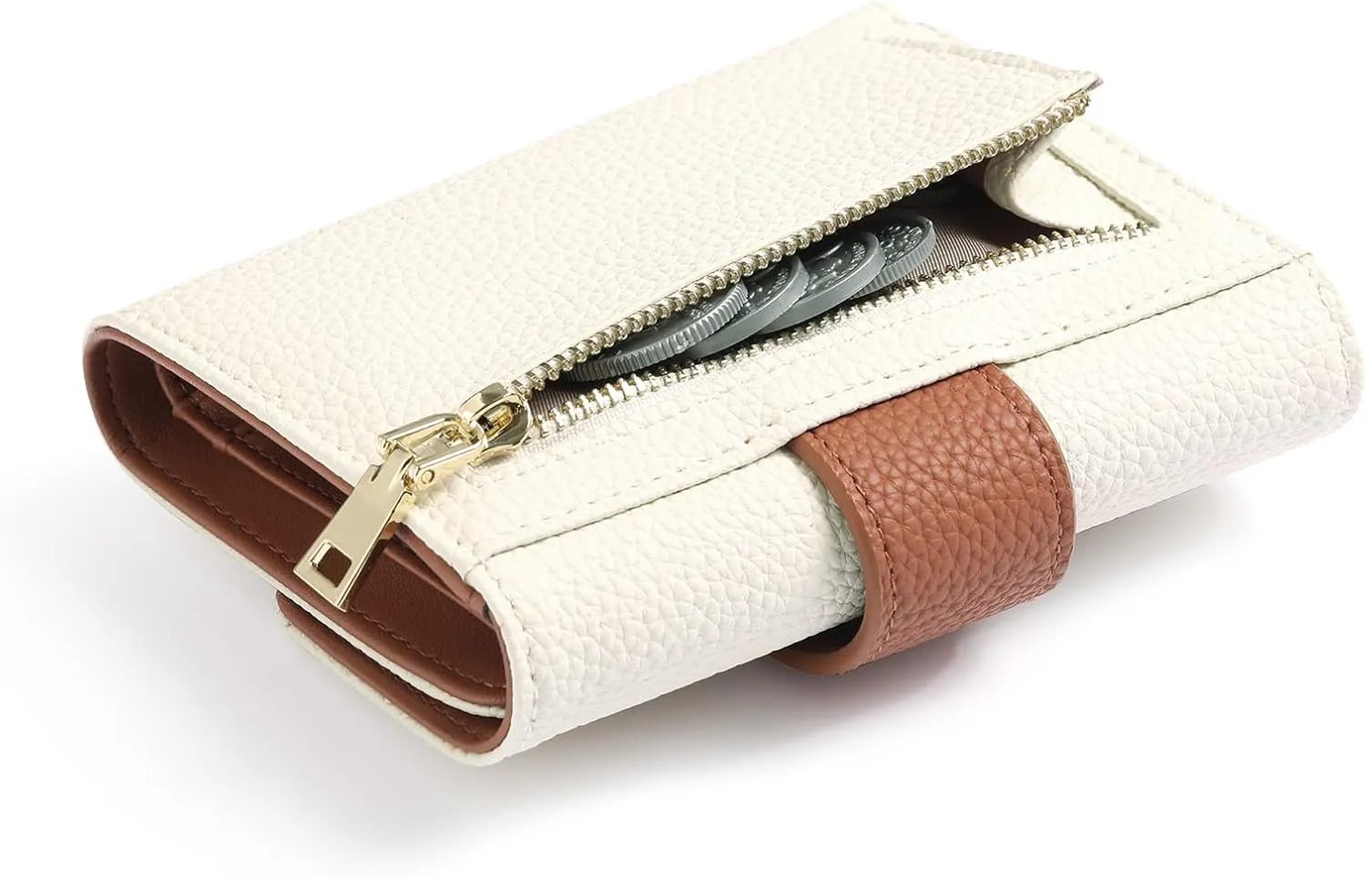 GOIACII Small Women's Wallet Rfid Blocking Ladies Card Holder Compact Mini Purse Leather White Brown