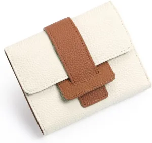 GOIACII Small Women's Wallet Rfid Blocking Ladies Card Holder Compact Mini Purse Leather White Brown