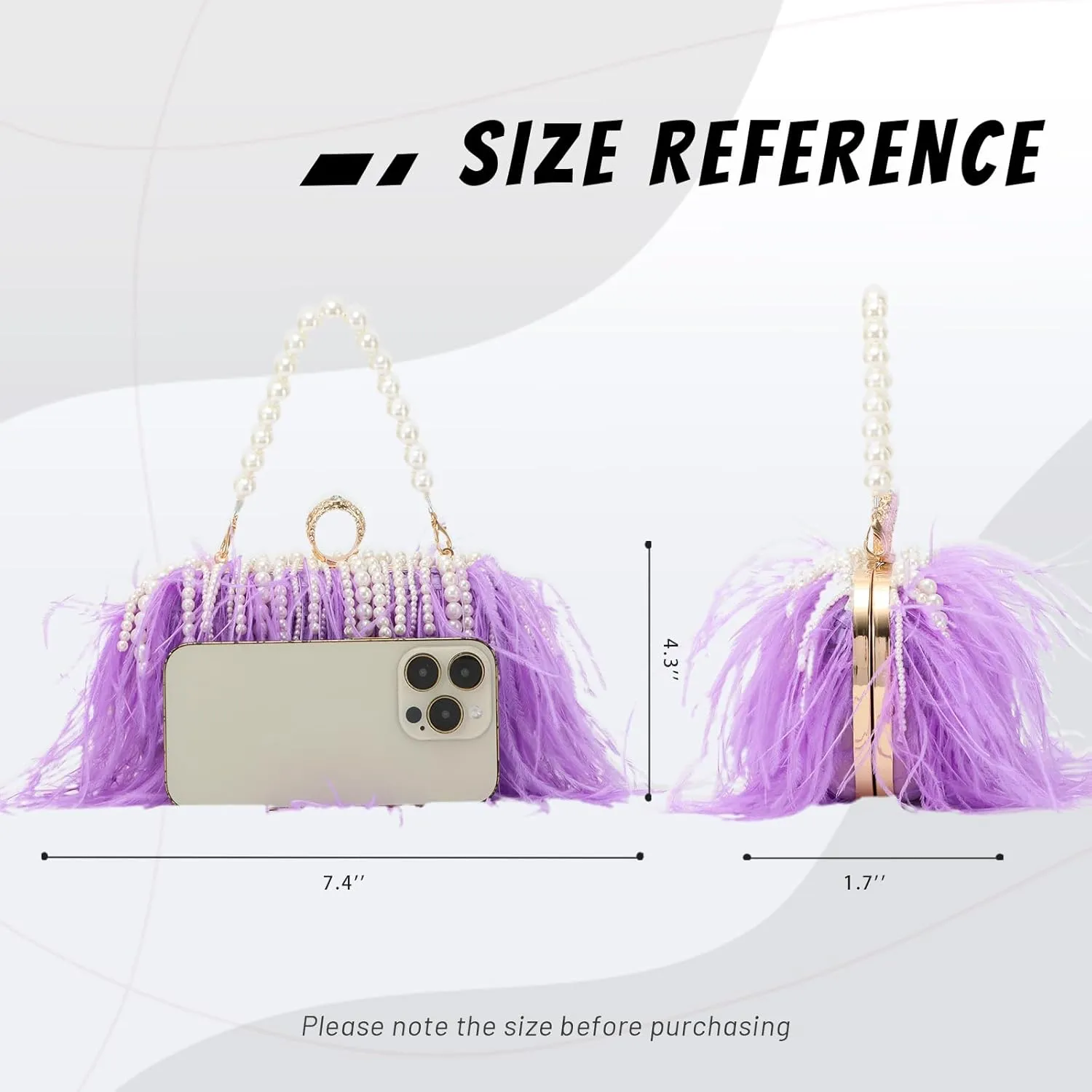 GOKTOW Feather Clutches Purses for Women Bag，Pearl Fluffy Evening Handbags for Wedding Anniversary Party