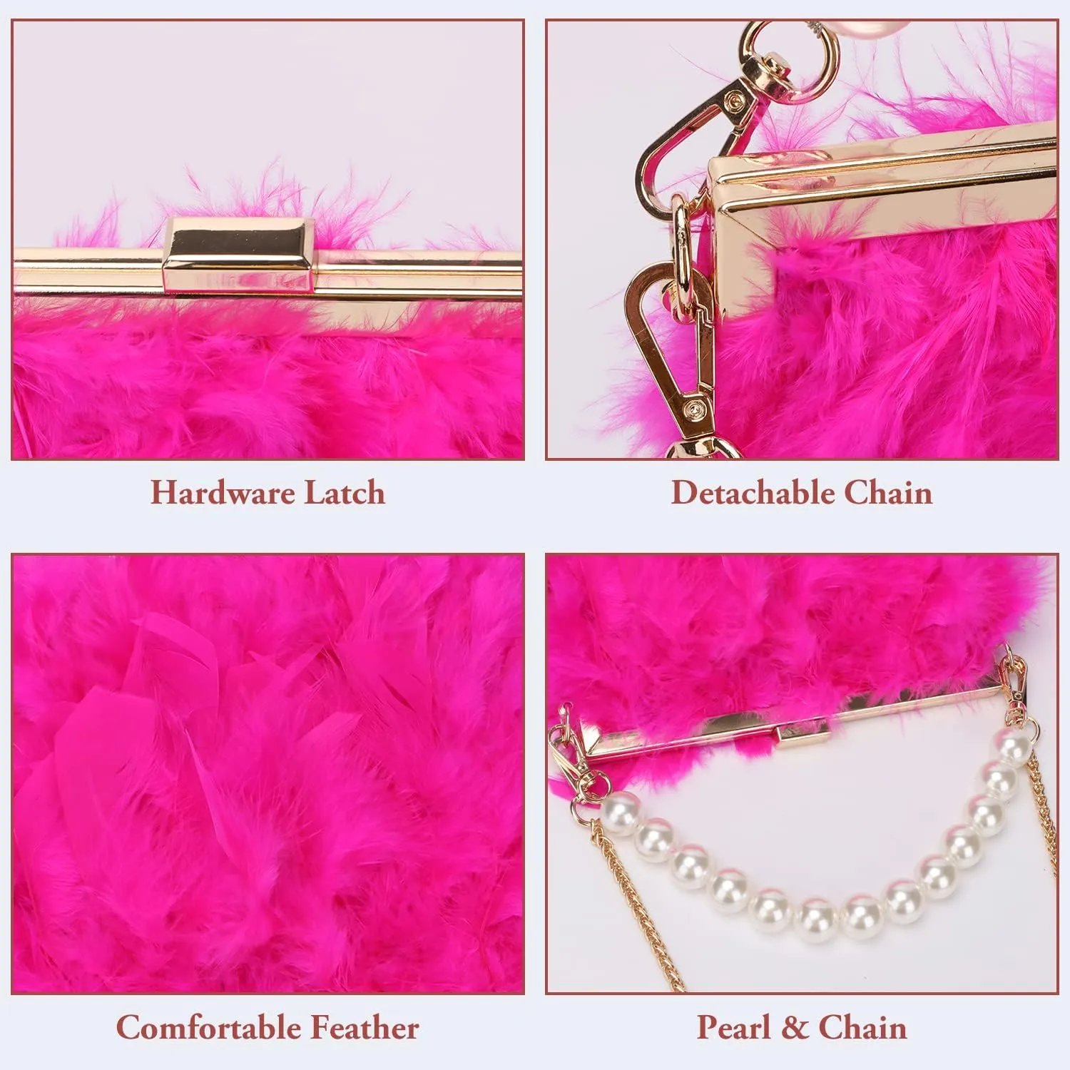 GOKTOW Feather Clutches Purses for Women Bag，Pearl Fluffy Evening Handbags for Wedding Anniversary Party