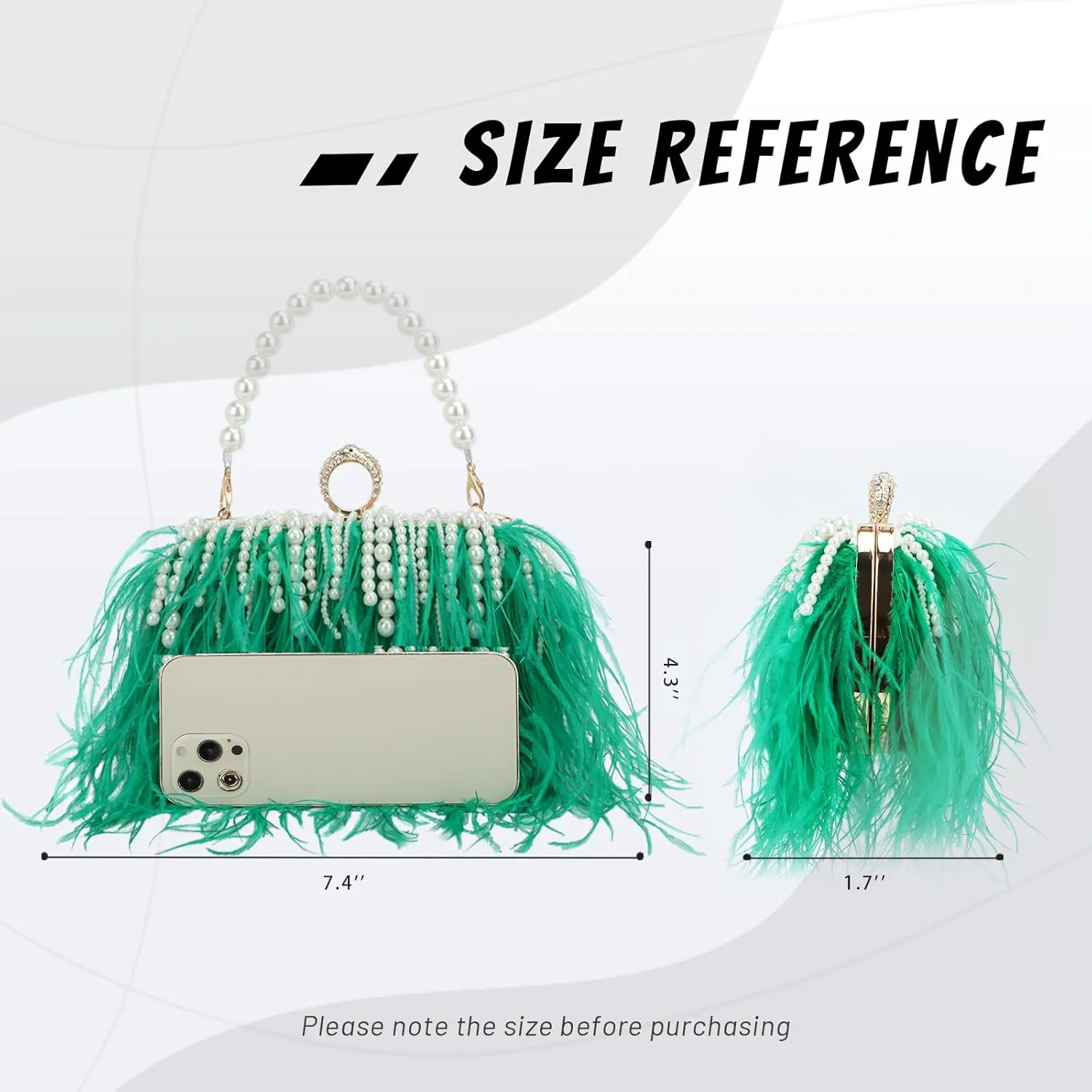 GOKTOW Feather Clutches Purses for Women Bag，Pearl Fluffy Evening Handbags for Wedding Anniversary Party