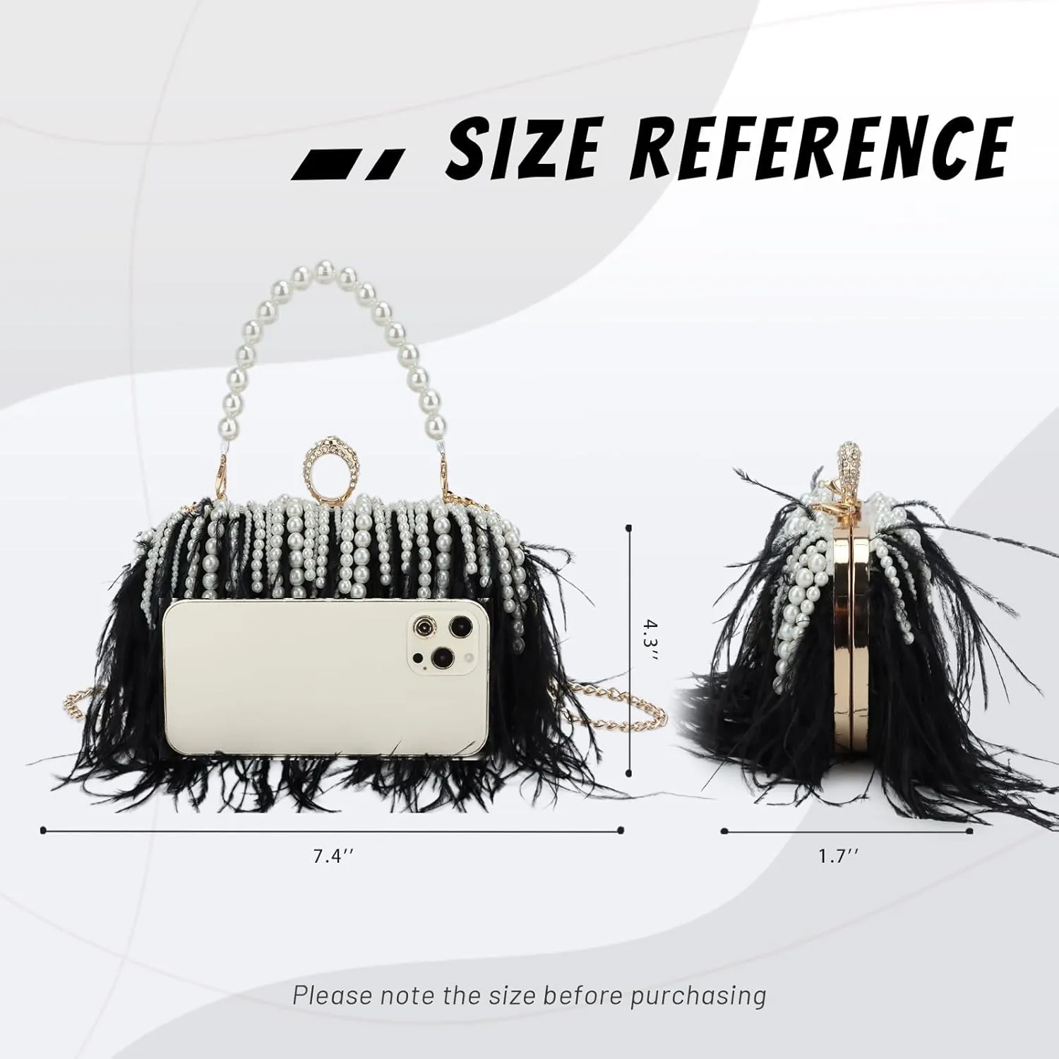 GOKTOW Feather Clutches Purses for Women Bag，Pearl Fluffy Evening Handbags for Wedding Anniversary Party