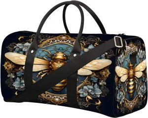Golden Abstract Bee Travel Duffel Bag for Women Men Small Sport Gym Bag Waterproof Weekender Overnight Lightweight Carry on Foldable Gym Bag for Training Swim Yoga Traveling Handbag