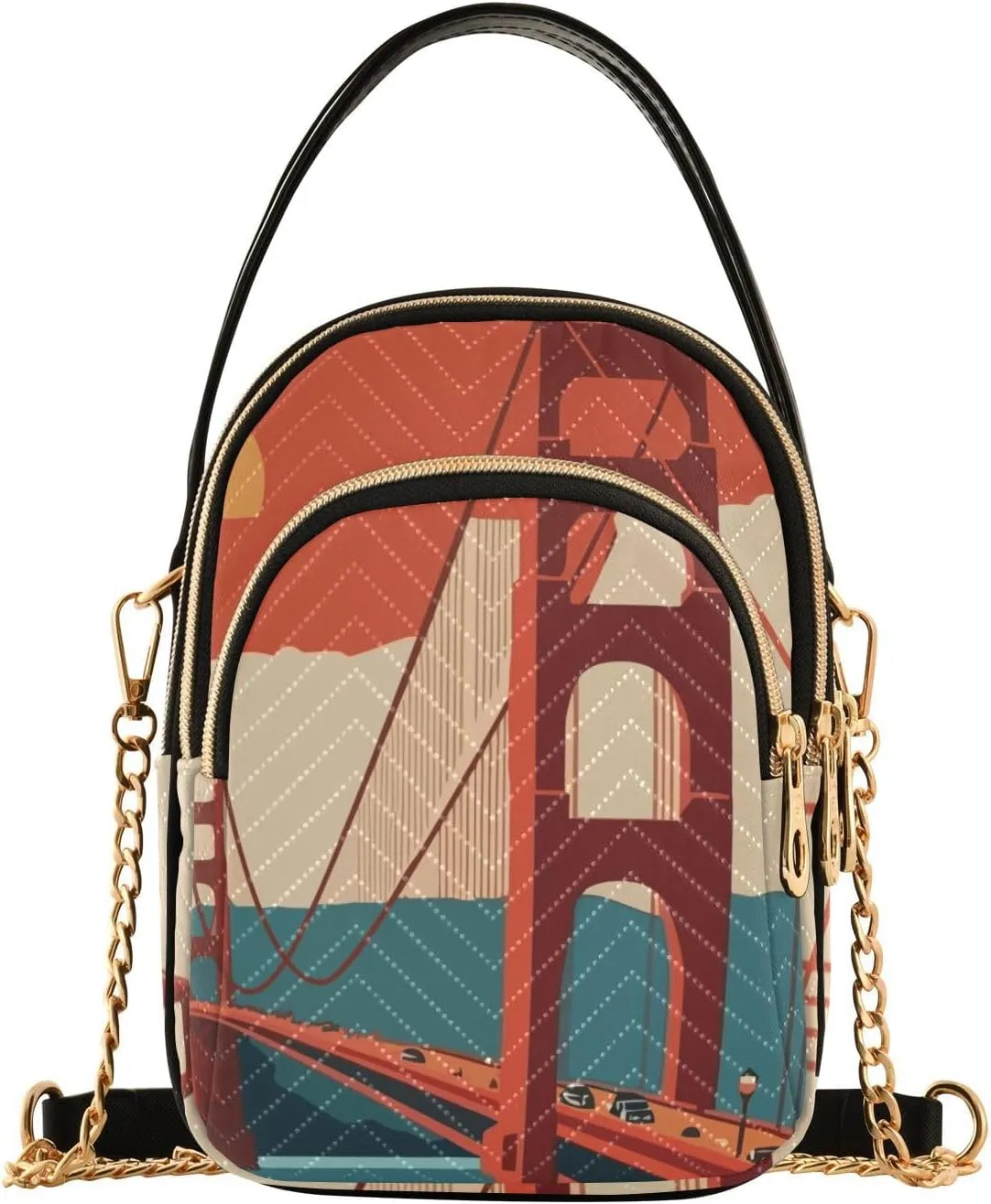Golden Gate Bridge Color Illustration Small Women's Crossbody Purse, Shoulder Bag for Women Handbags Cell Phone Purse