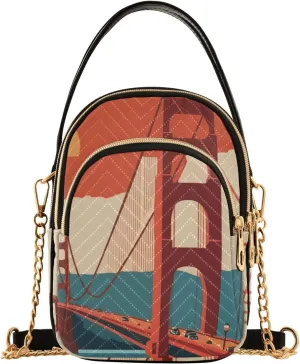 Golden Gate Bridge Color Illustration Small Women's Crossbody Purse, Shoulder Bag for Women Handbags Cell Phone Purse