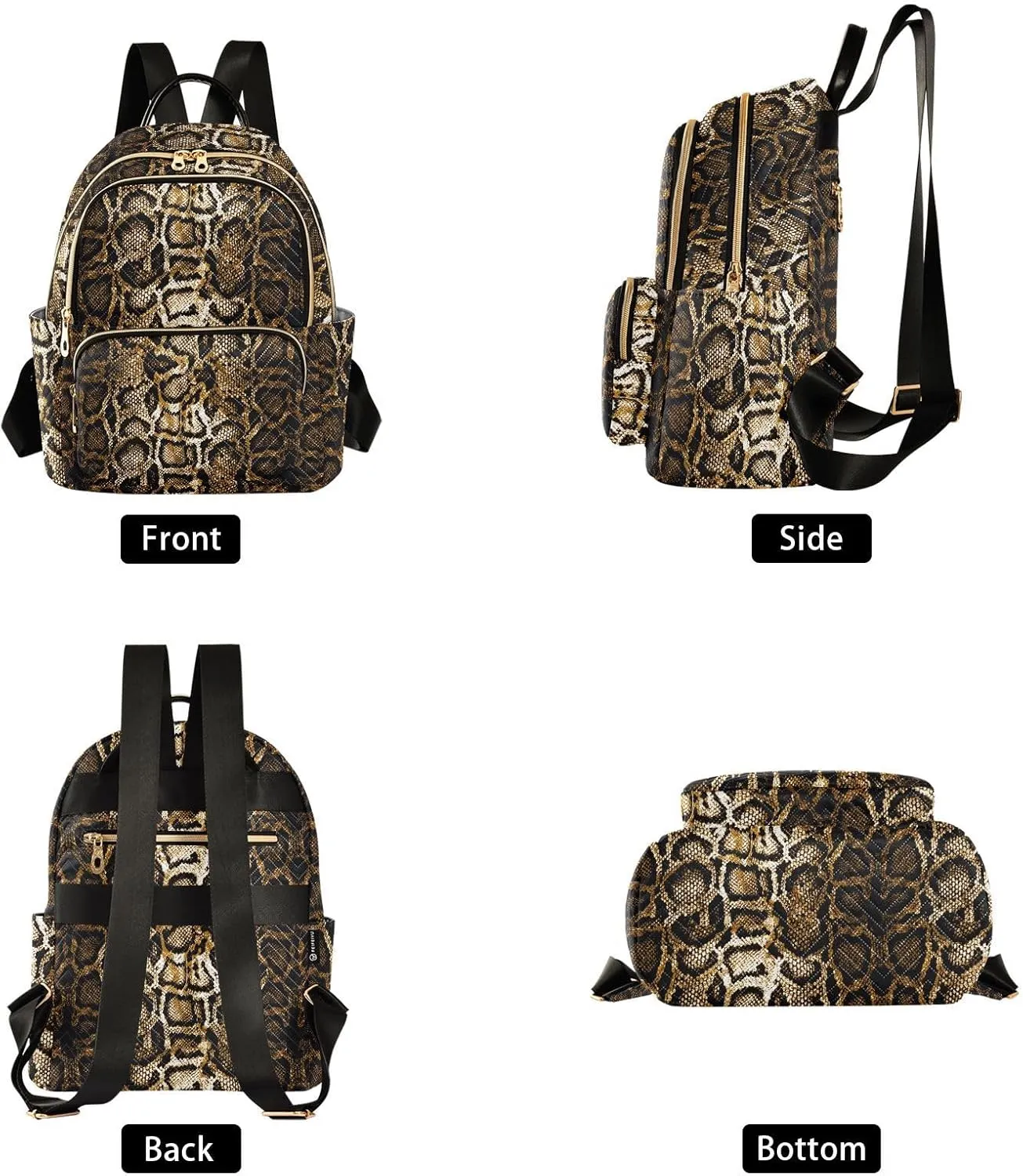 Golden Snake Skin Brown Backpack Purse for Women Girls Fashion Ladies Small Back Pack Purse for Hiking Traveling College M