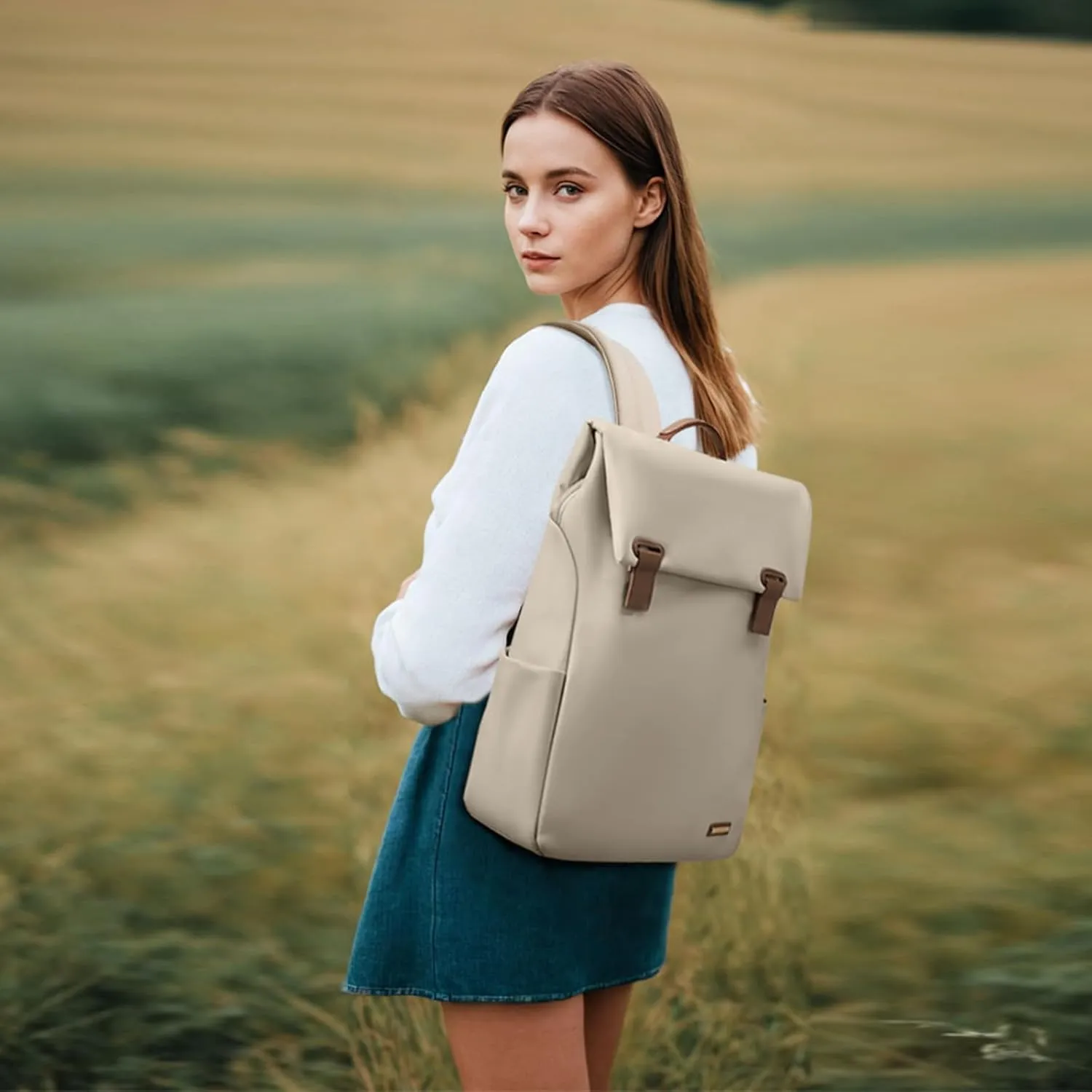 GOLF QUALITYWomen Laptop Backpack Computer Backpacks Carry On Waterproof backpack Fits 15.6Inch Notebook Travel Commute College (Apricot)