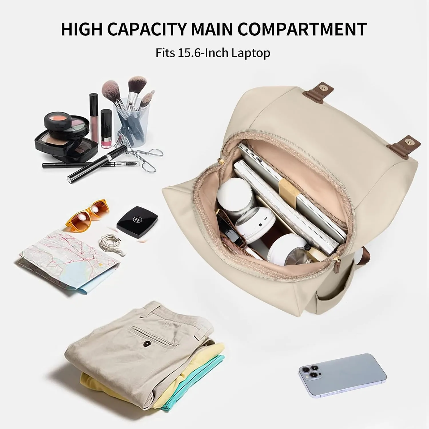 GOLF QUALITYWomen Laptop Backpack Computer Backpacks Carry On Waterproof backpack Fits 15.6Inch Notebook Travel Commute College (Apricot)