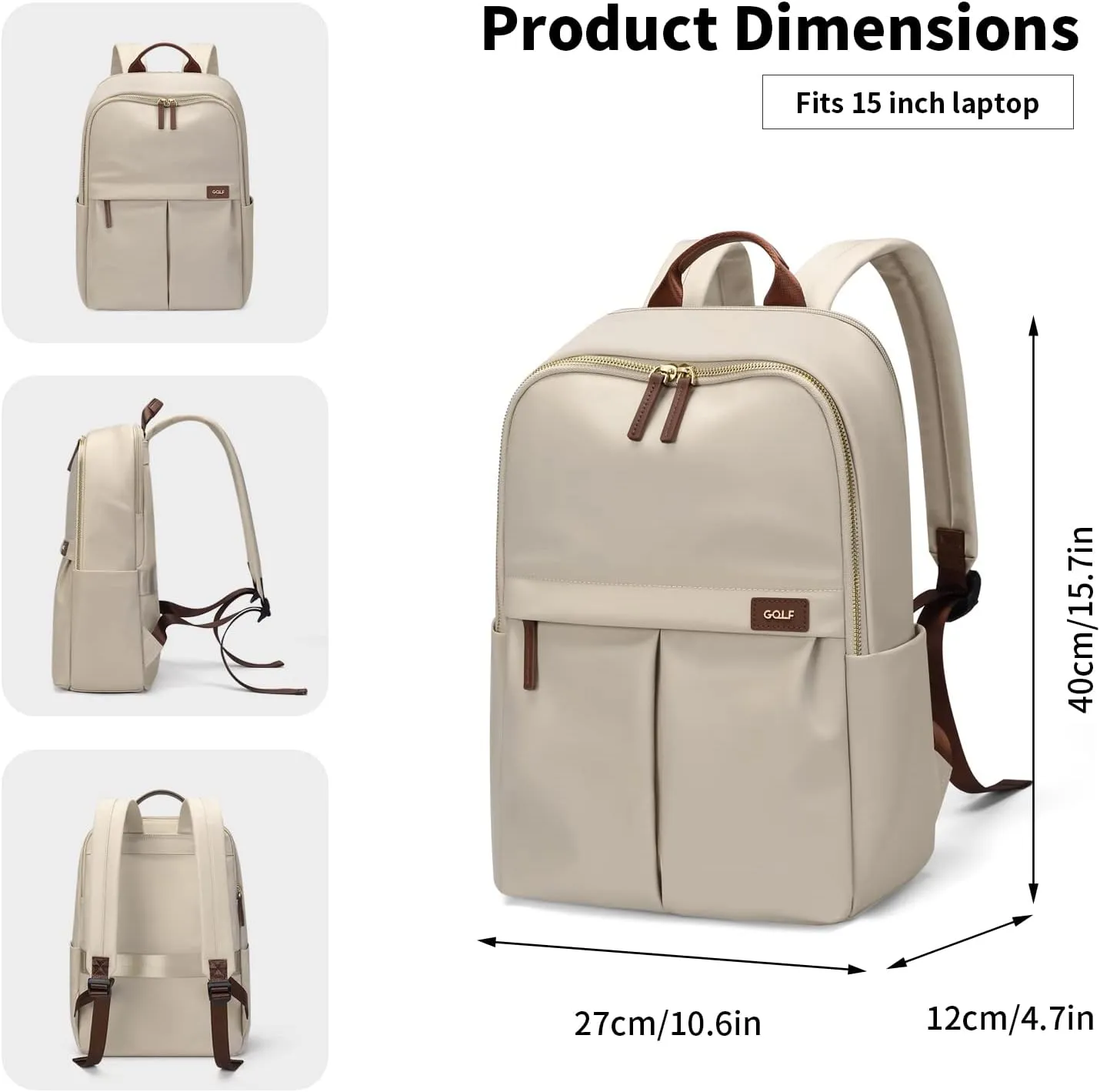 GOLF SUPAGS Laptop Backpack with Separate Laptop Compartment Water Resistant Computer Backpacks Fits 15 Inch Notebook Travel Work Bags for Women (Apricot)