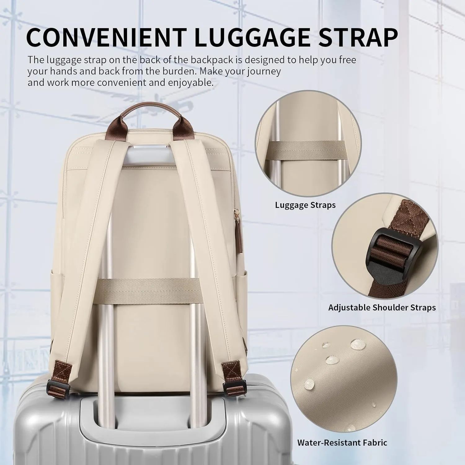GOLF SUPAGS Laptop Backpack with Separate Laptop Compartment Water Resistant Computer Backpacks Fits 15 Inch Notebook Travel Work Bags for Women (Apricot)