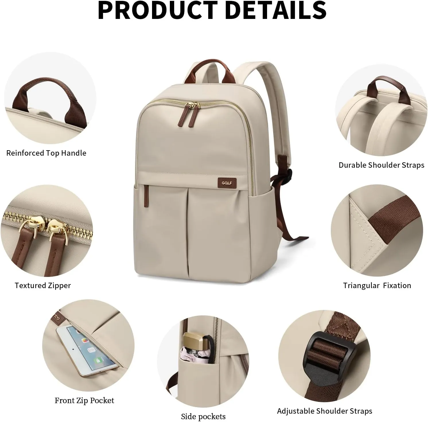 GOLF SUPAGS Laptop Backpack with Separate Laptop Compartment Water Resistant Computer Backpacks Fits 15 Inch Notebook Travel Work Bags for Women (Apricot)