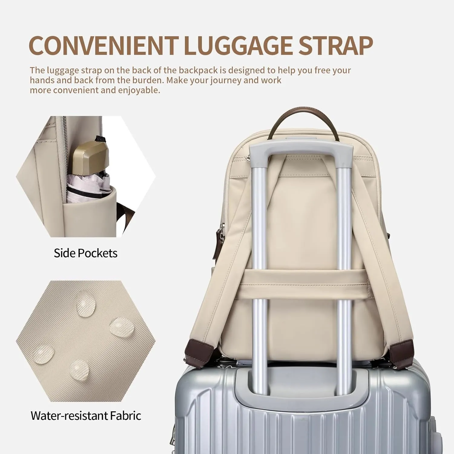 GOLF SUPAGS Womens Laptop Backpack with Separate Laptop Compartment Water Resistant Computer Backpacks Fits 14 Inch Notebook Travel Work College Bags (14-Inch, Apricot)