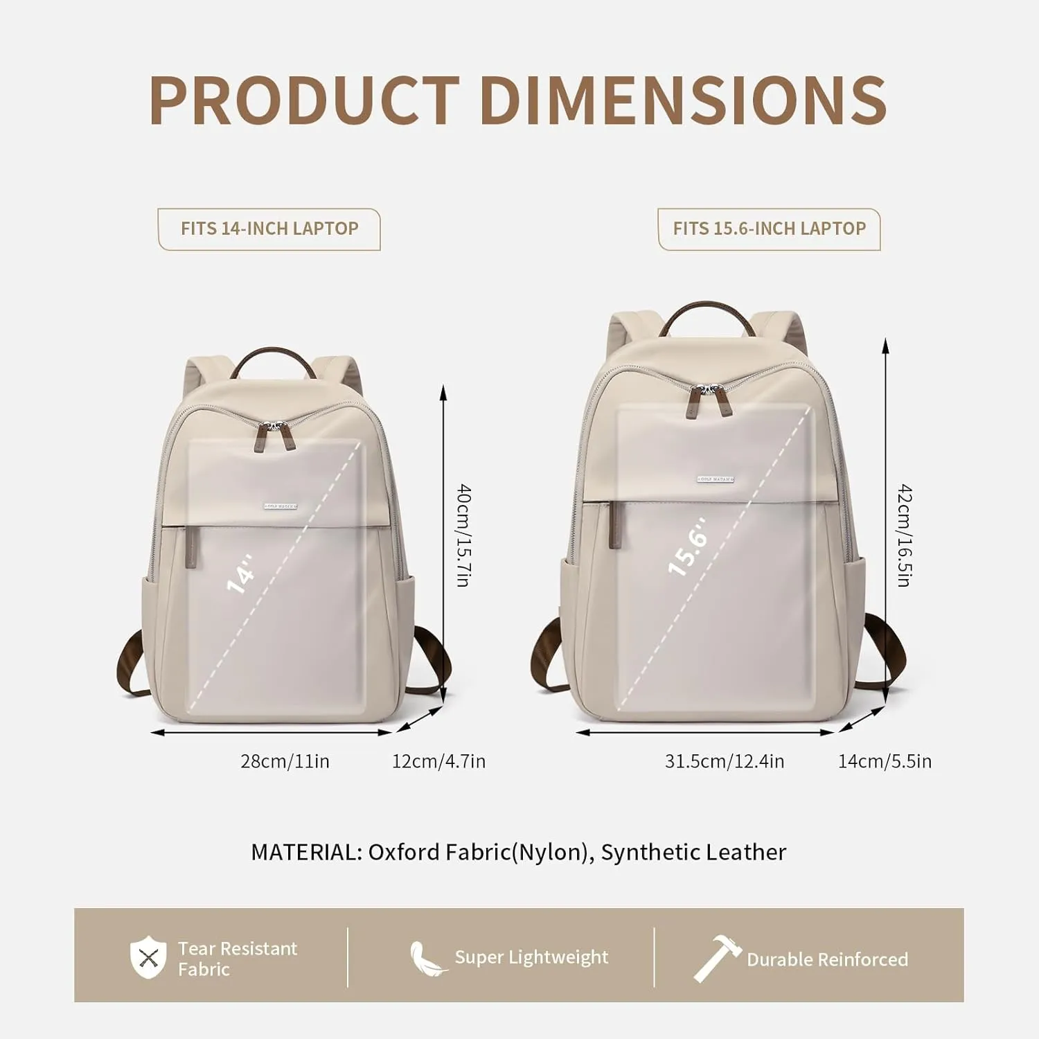 GOLF SUPAGS Womens Laptop Backpack with Separate Laptop Compartment Water Resistant Computer Backpacks Fits 14 Inch Notebook Travel Work College Bags (14-Inch, Apricot)