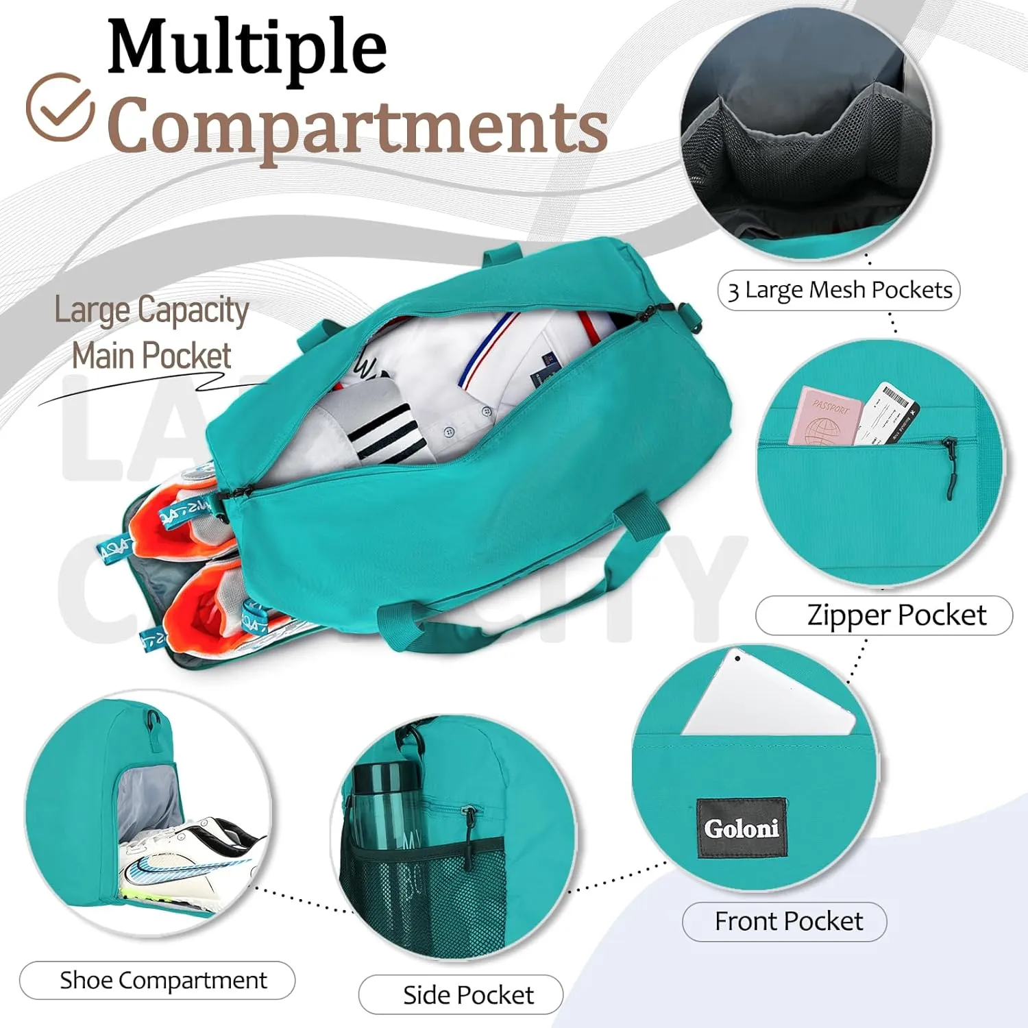 Goloni Cute Duffle Bag for Women, Gym Bag with Shoe Compartment, Lightweight Weekend Travel Duffel Bag,Overnight Bag with Wet Pocket