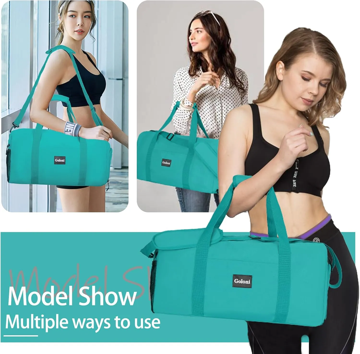 Goloni Cute Duffle Bag for Women, Gym Bag with Shoe Compartment, Lightweight Weekend Travel Duffel Bag,Overnight Bag with Wet Pocket