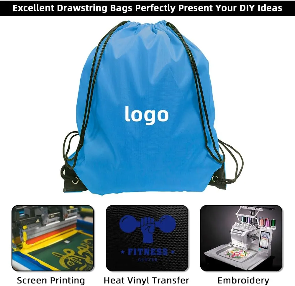 GoodtoU Drawstring Bags - 100 Piece Nylon Backpacks with Drawstring for Gym, Sport (Sky Blue)