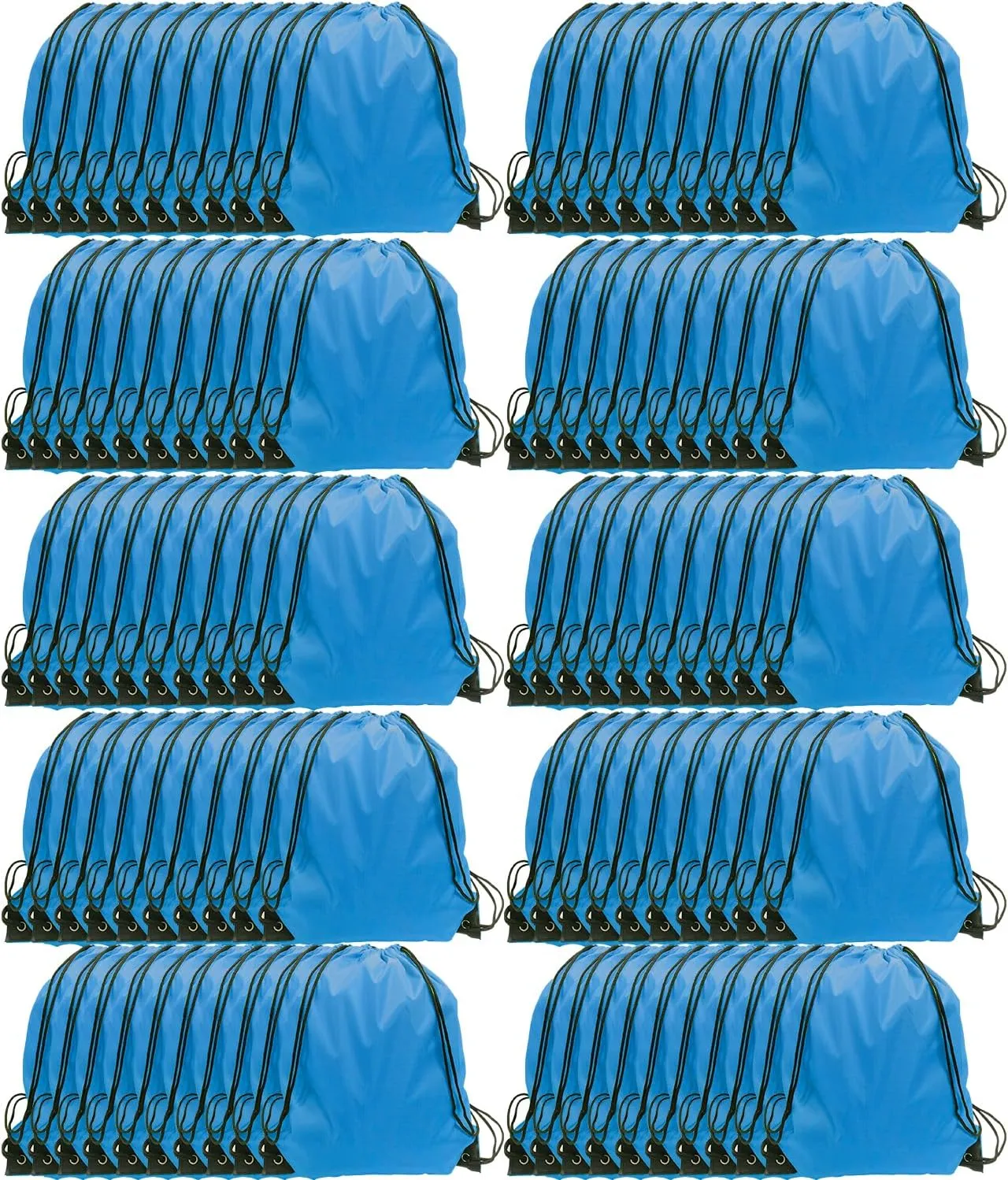 GoodtoU Drawstring Bags - 100 Piece Nylon Backpacks with Drawstring for Gym, Sport (Sky Blue)
