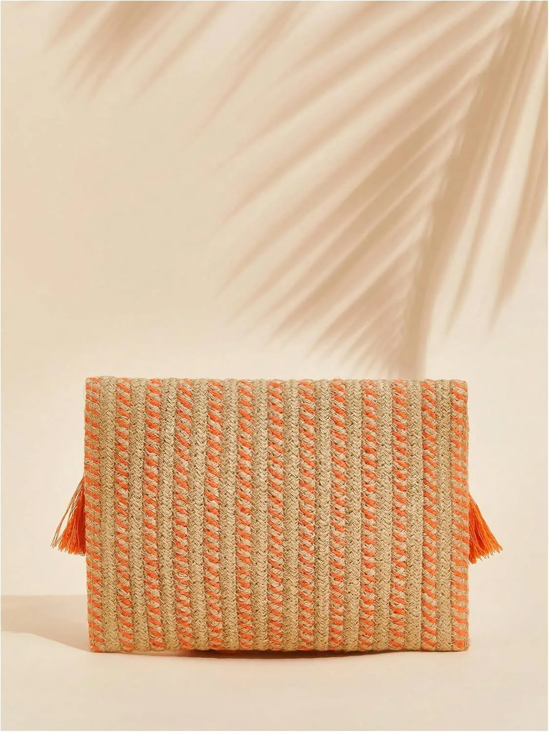 GORGLITTER Women's Bohemian Straw Clutch Handbags Envelope Handbags Purse with Fringe
