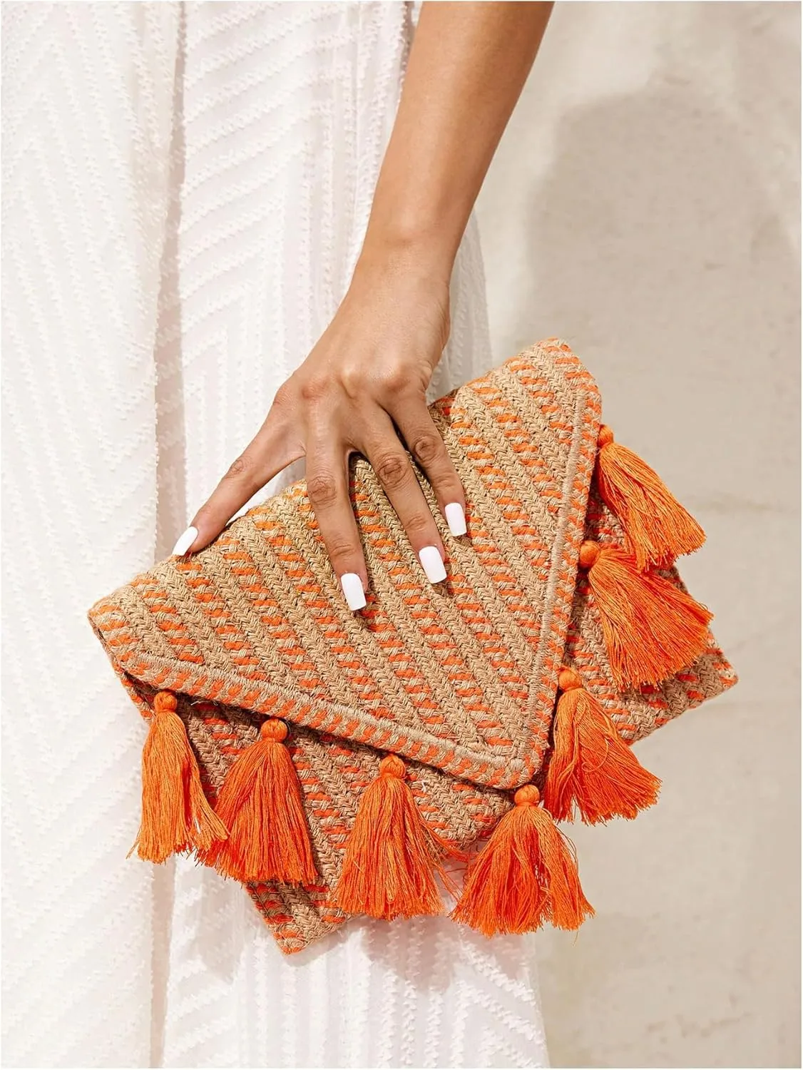 GORGLITTER Women's Bohemian Straw Clutch Handbags Envelope Handbags Purse with Fringe