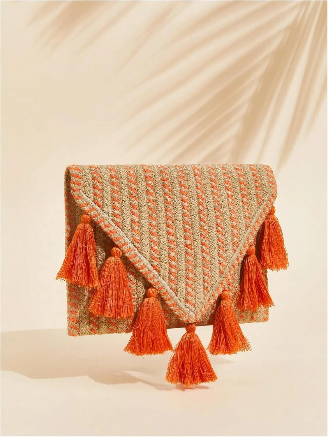 GORGLITTER Women's Bohemian Straw Clutch Handbags Envelope Handbags Purse with Fringe