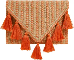 GORGLITTER Women's Bohemian Straw Clutch Handbags Envelope Handbags Purse with Fringe