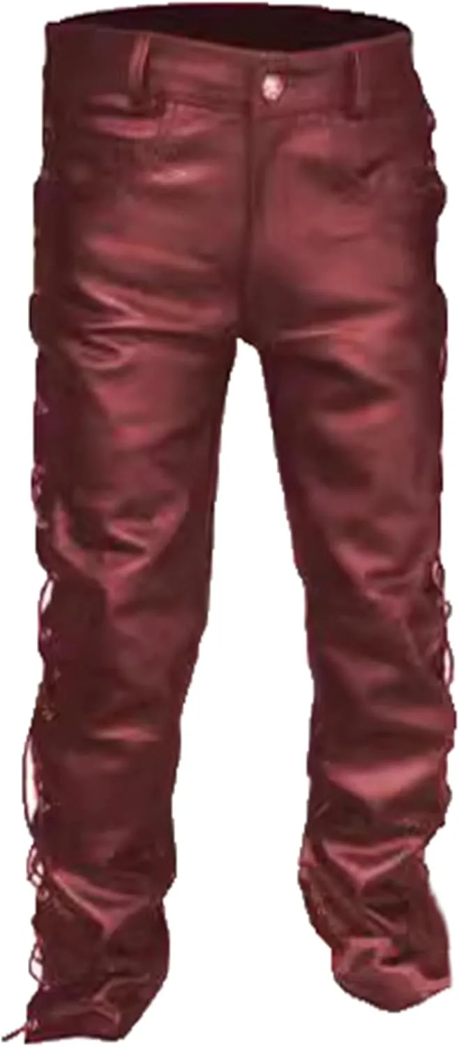 GPCHAN Rock Punk Men's Side Lace up PU Leather Pants Trouser Hip Hop Skinny Motocycle Pants