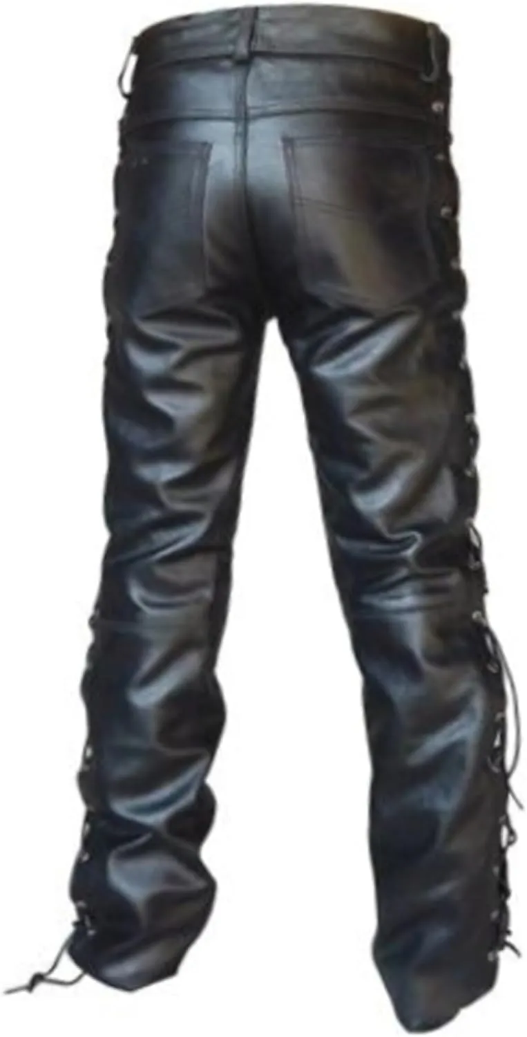 GPCHAN Rock Punk Men's Side Lace up PU Leather Pants Trouser Hip Hop Skinny Motocycle Pants
