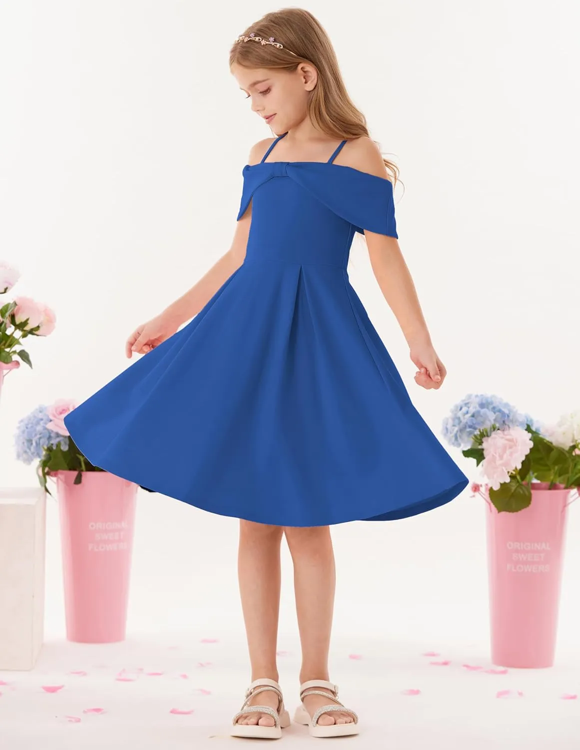 GRACE KARIN Girls Elegant Dress Off Shoulder A-Line Casual Party Dresses for 6-14 Years