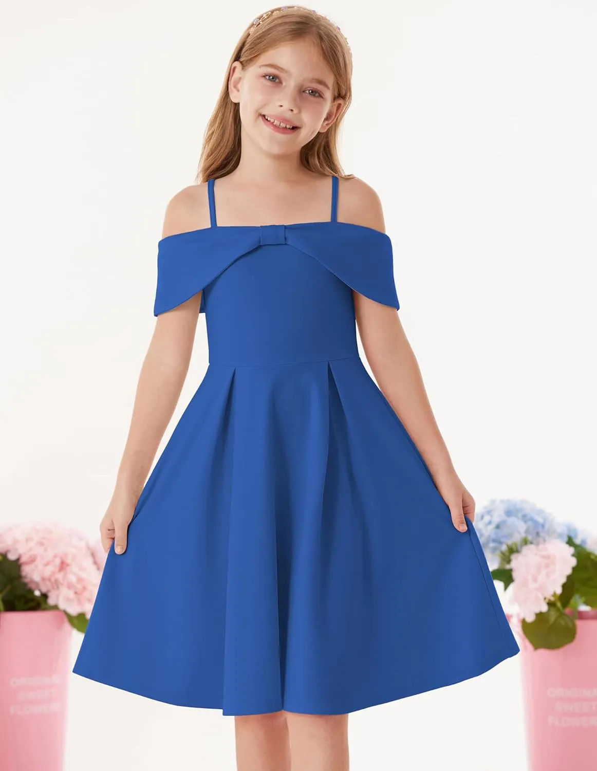 GRACE KARIN Girls Elegant Dress Off Shoulder A-Line Casual Party Dresses for 6-14 Years