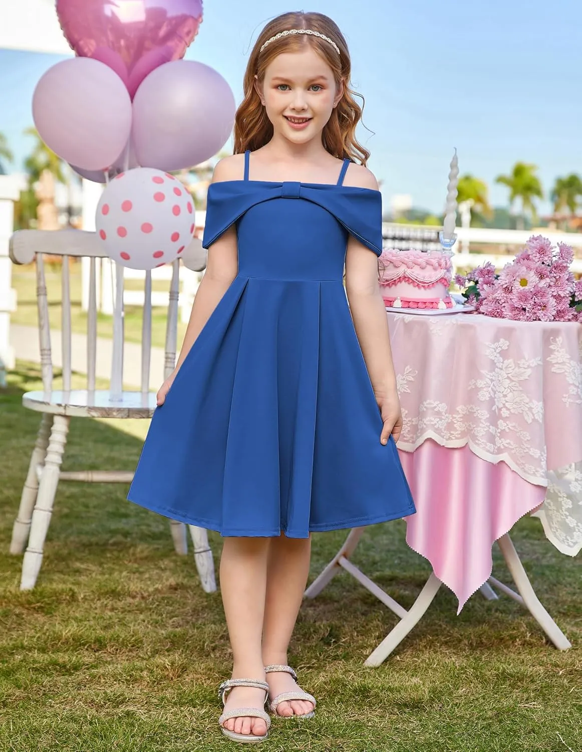 GRACE KARIN Girls Elegant Dress Off Shoulder A-Line Casual Party Dresses for 6-14 Years