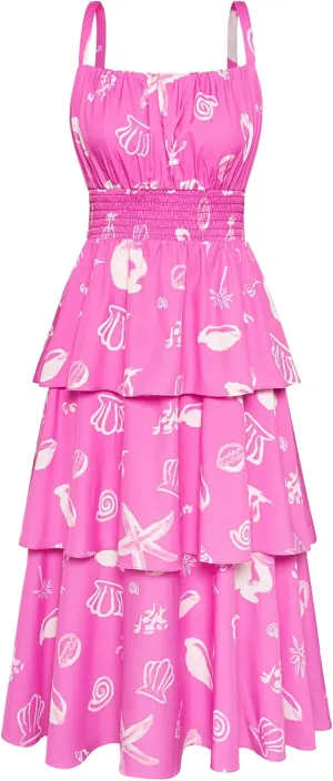 GRACE KARIN Women Summer Maxi Dress Floral Sleeveless Smocked Tiered Ruffle Spaghetti Strap Boho A Line Flowy Beach Sundress