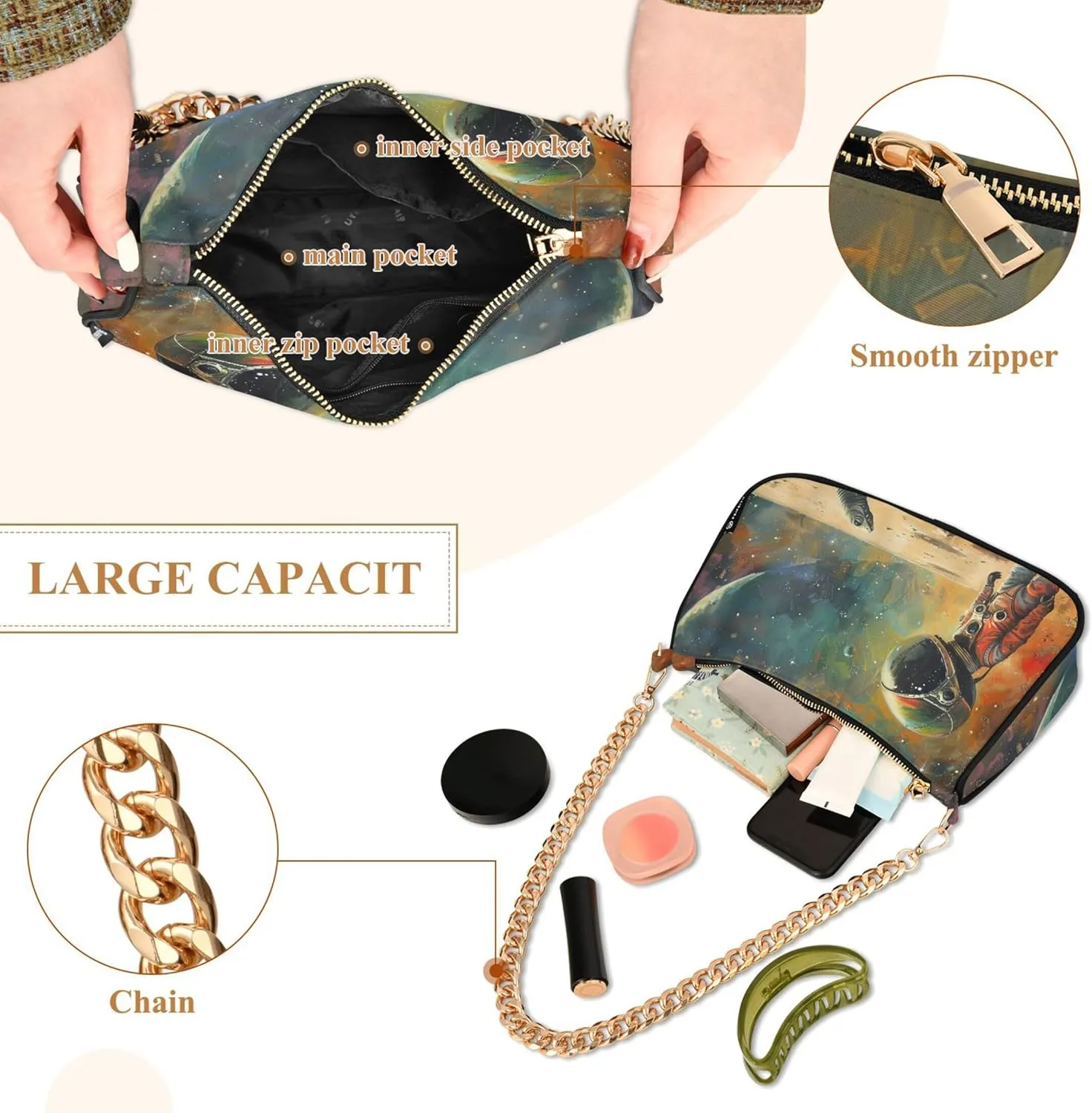 Graffiti Painting Abstract Chain Purse Hobo Clutch Bag Women's Designer Inspire Handbags Shoulder Strap