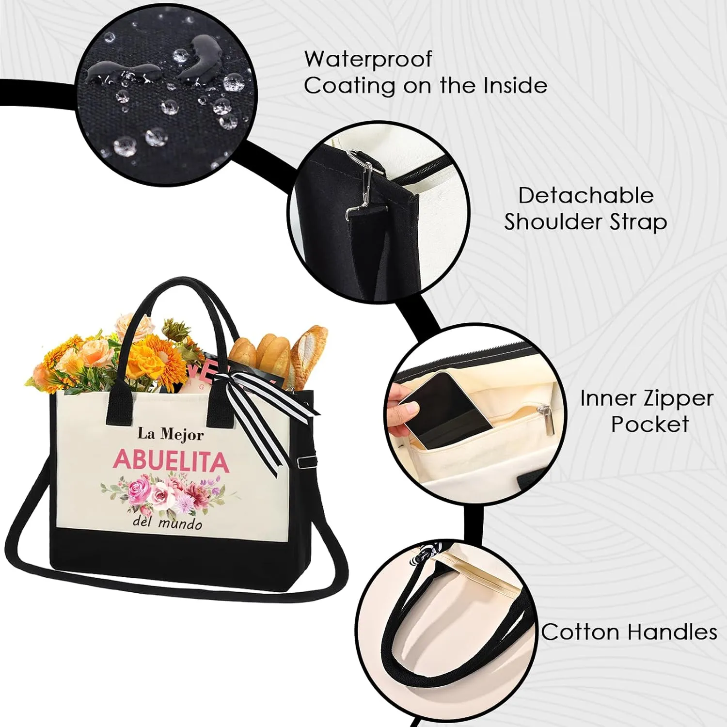 Grandma Gifts Tote Bag - Spanish La Mejor Abuelita Del Mundo Gift for Best Grandmother Abuela Mom Women Floral Storage Totes Shopping Bags Reusable Handbag Mother's Day Birthday Present