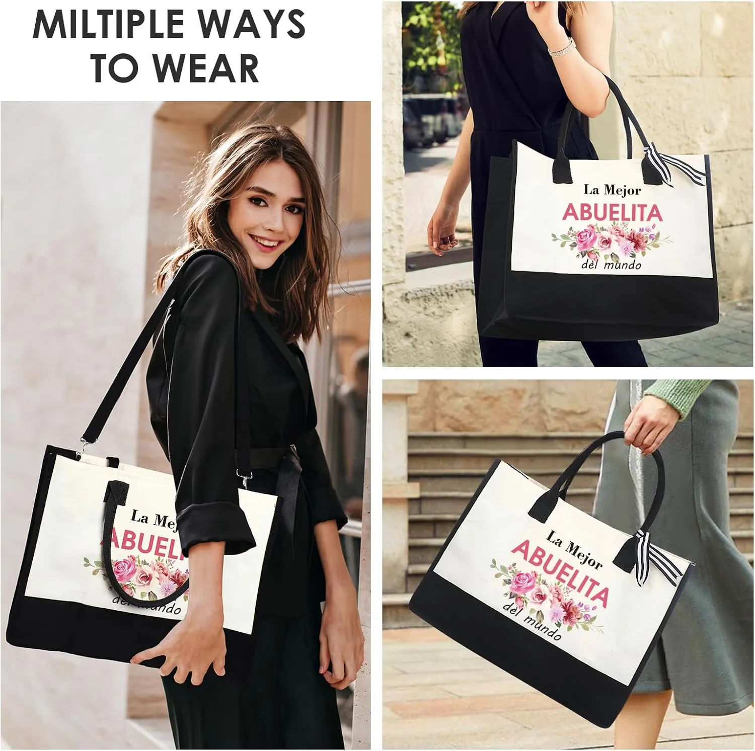 Grandma Gifts Tote Bag - Spanish La Mejor Abuelita Del Mundo Gift for Best Grandmother Abuela Mom Women Floral Storage Totes Shopping Bags Reusable Handbag Mother's Day Birthday Present