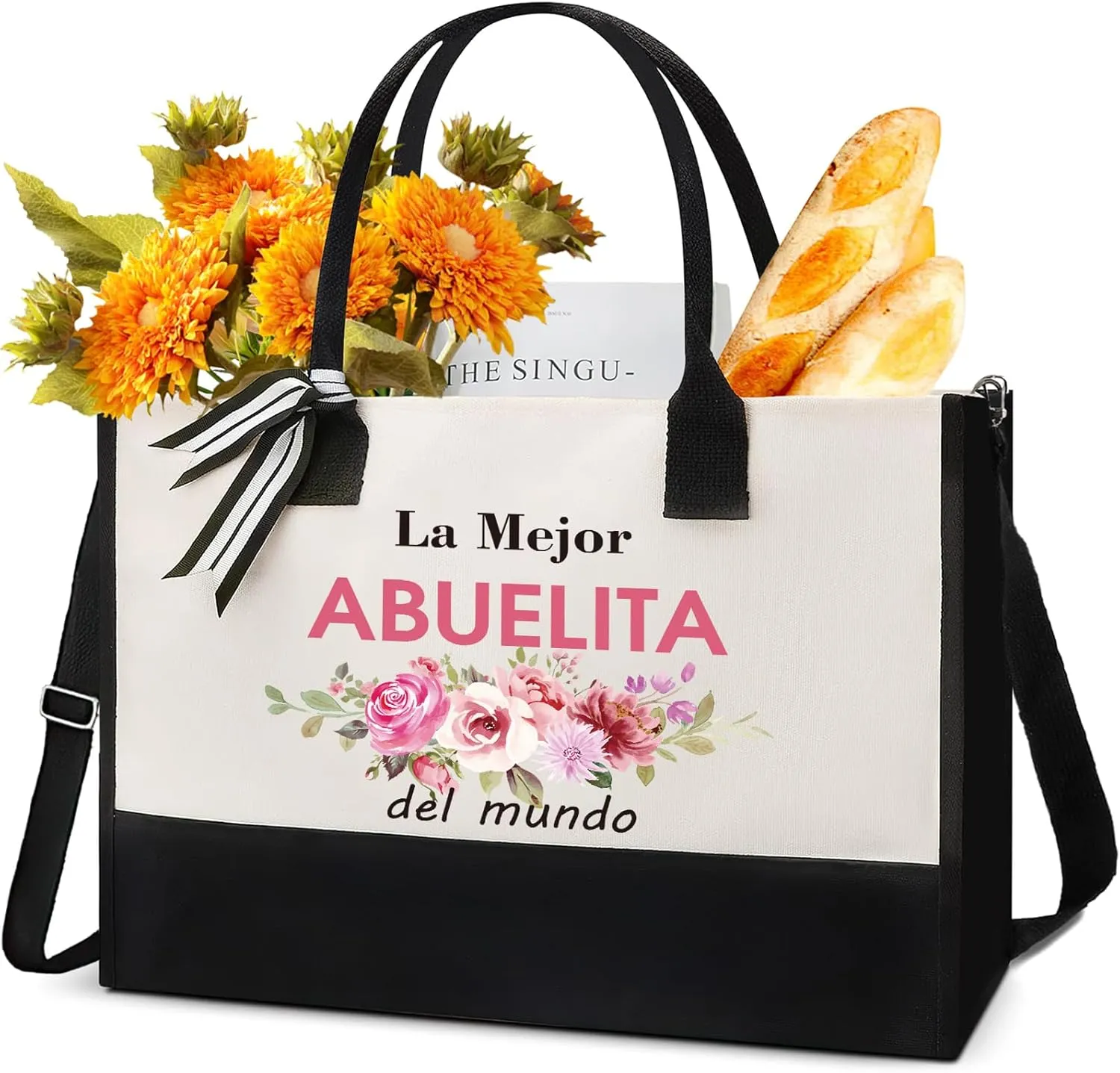 Grandma Gifts Tote Bag - Spanish La Mejor Abuelita Del Mundo Gift for Best Grandmother Abuela Mom Women Floral Storage Totes Shopping Bags Reusable Handbag Mother's Day Birthday Present