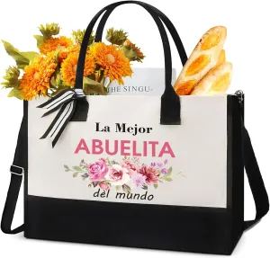 Grandma Gifts Tote Bag - Spanish La Mejor Abuelita Del Mundo Gift for Best Grandmother Abuela Mom Women Floral Storage Totes Shopping Bags Reusable Handbag Mother's Day Birthday Present