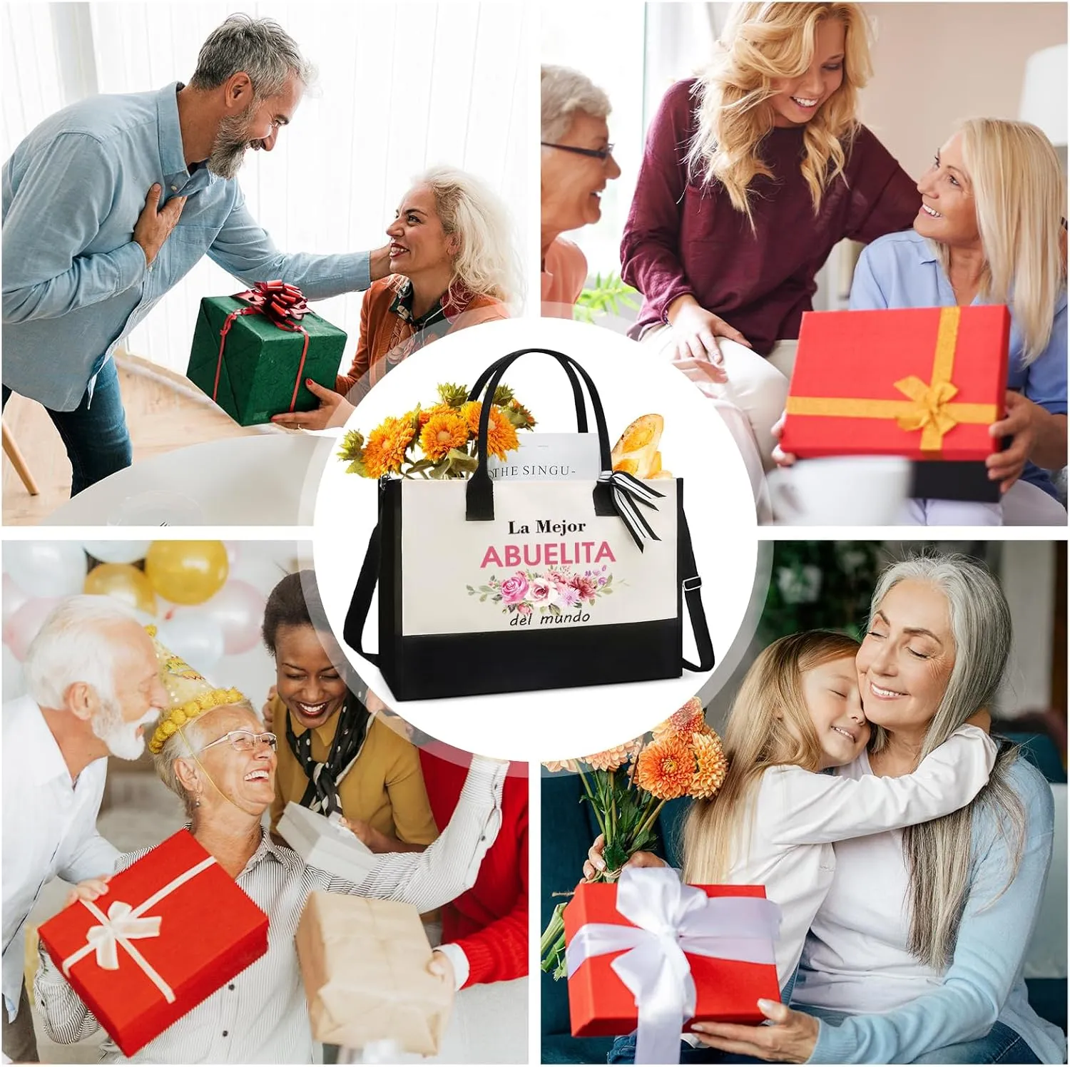 Grandma Gifts Tote Bag - Spanish La Mejor Abuelita Del Mundo Gift for Best Grandmother Abuela Mom Women Floral Storage Totes Shopping Bags Reusable Handbag Mother's Day Birthday Present