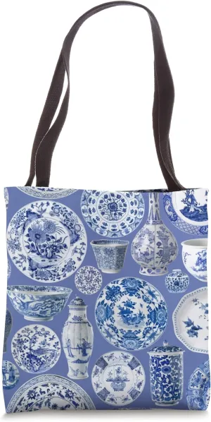 Grandmillennial Cottagecore Chinoiserie Ginger Jar Toile Tote Bag
