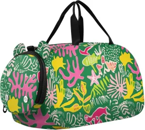 Green Corals Boy's Gym Duffel Bag with Shoes Compartment Multifunctional Travel Duffel Bag for School Practice, Sports, Travel