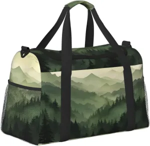 Green Mountain Scenery Duffle Bag Foldable Travel Tote Bag Carry On Large Weekender Overnight Bags Waterproof Gym Bag For Women Men