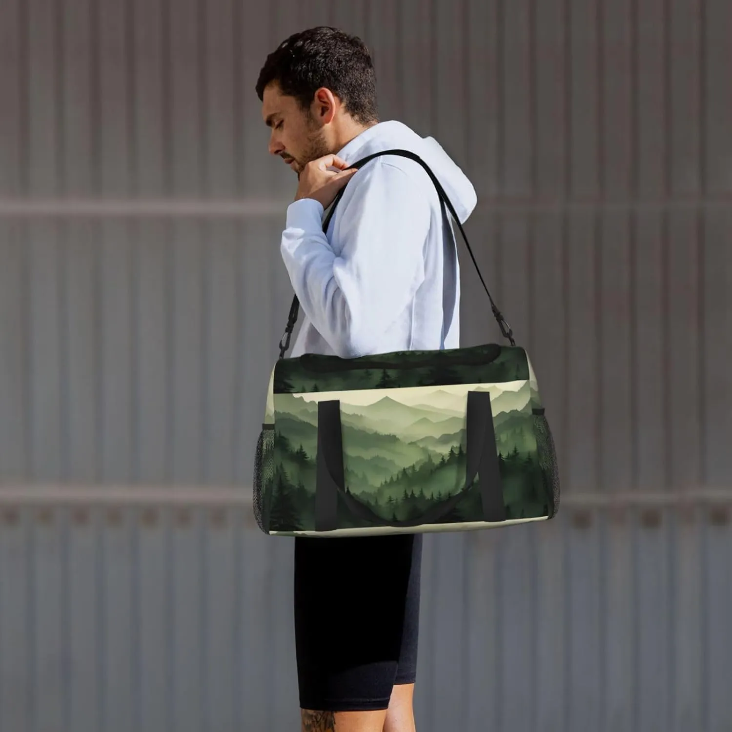Green Mountain Scenery Duffle Bag Foldable Travel Tote Bag Carry On Large Weekender Overnight Bags Waterproof Gym Bag For Women Men