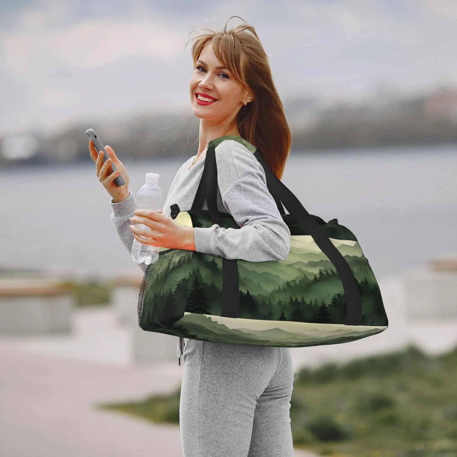 Green Mountain Scenery Duffle Bag Foldable Travel Tote Bag Carry On Large Weekender Overnight Bags Waterproof Gym Bag For Women Men